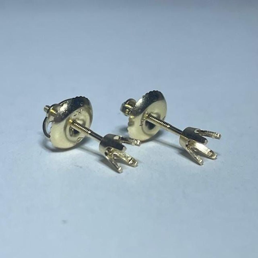 Pre-Notched Stud Earring Pair Screw Back Findings with nuts 14kt Yellow Gold
